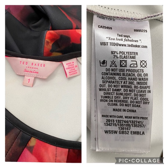 Ted Baker Pink Embla Cascading Floral Skater Dress Ted Size 1 Black Cap Sleeve - Picture 12 of 14